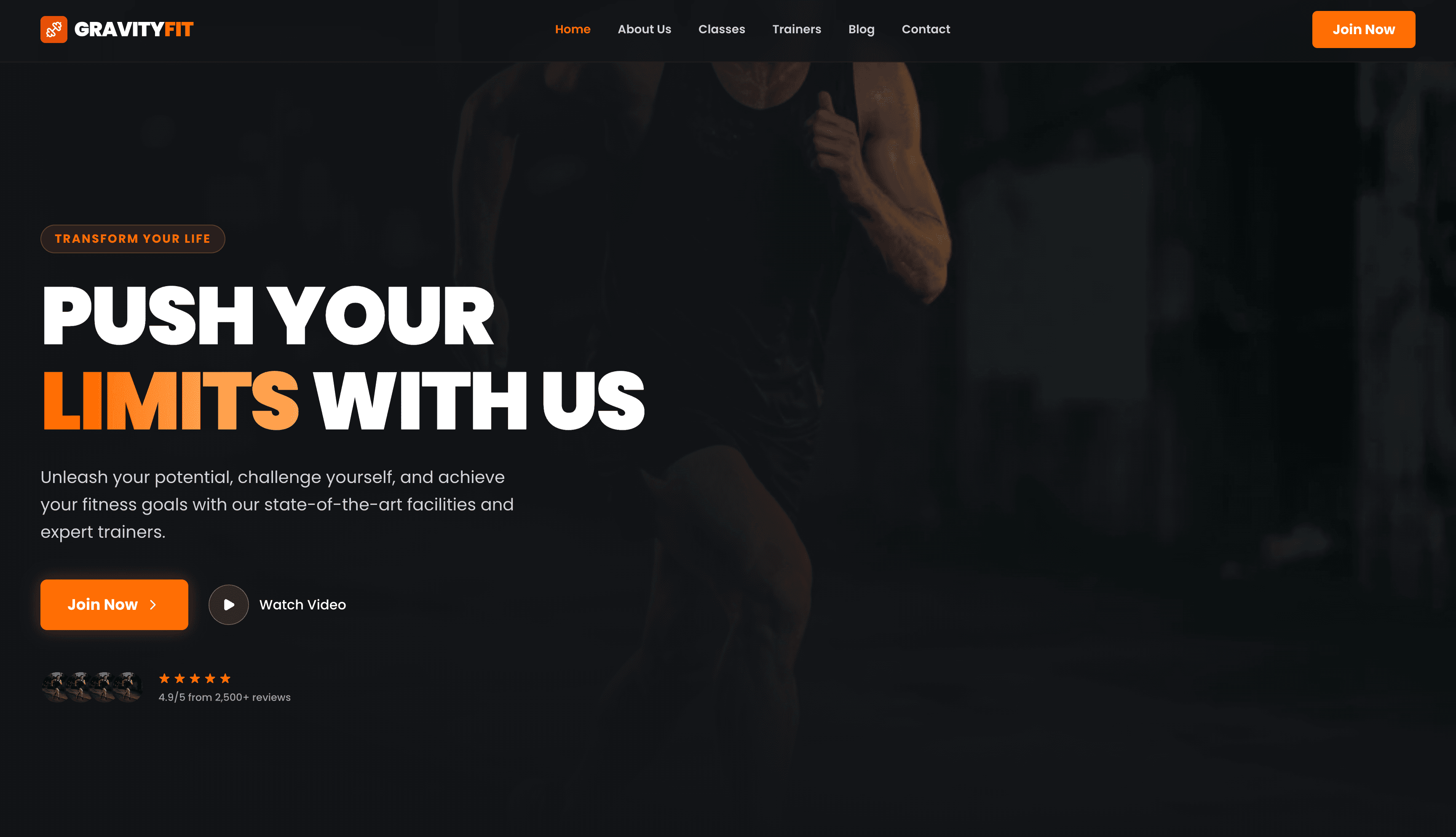 GravityFit dashboard showing gym membership management, workout plans, and attendance tracking.